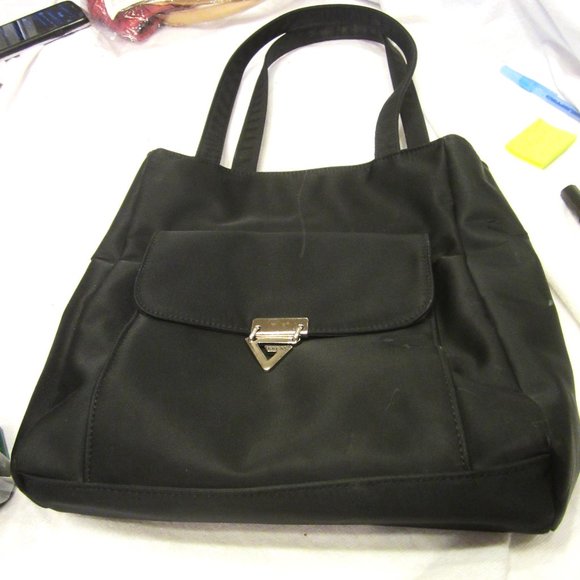 GUESS BLACK BAG W/SILVER ACCENTS, RAYON BODY - Picture 1 of 8